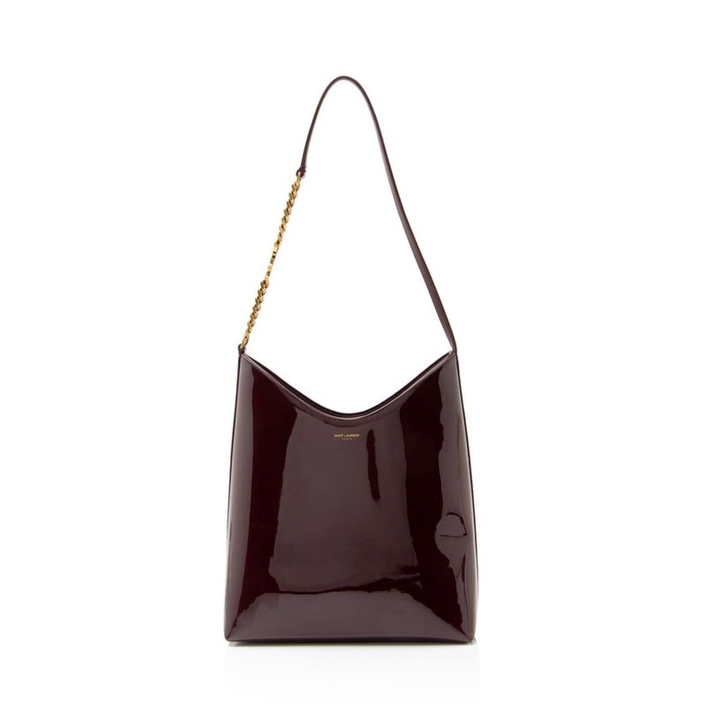 Saint Laurent Patent Leather Rendez-Vouz Medium Hobo